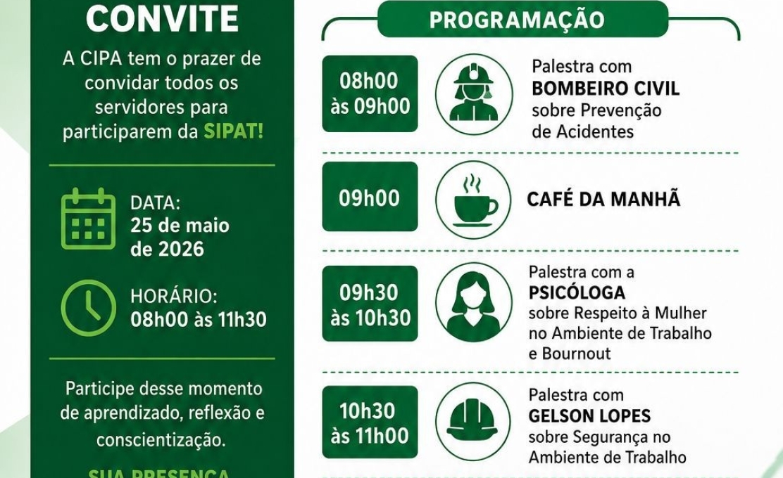 CONVITE - SIPAT - SEMANA INTERNA DE PREVENÇÃO DE ACIDENTES NO TRABALHO