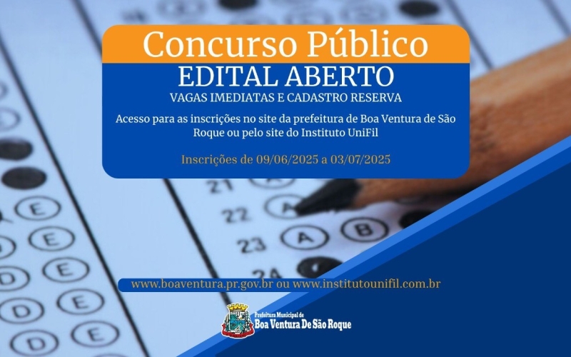 CONCURSO PÚBLICO 01/2025 PREFEITURA DE BOA VENTURA DE SÃO ROQUE/PR. 
