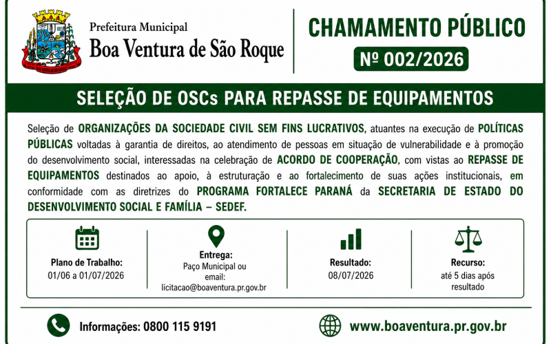 EDITAL DE CHAMAMENTO PÚBLICO Nº 002/2026