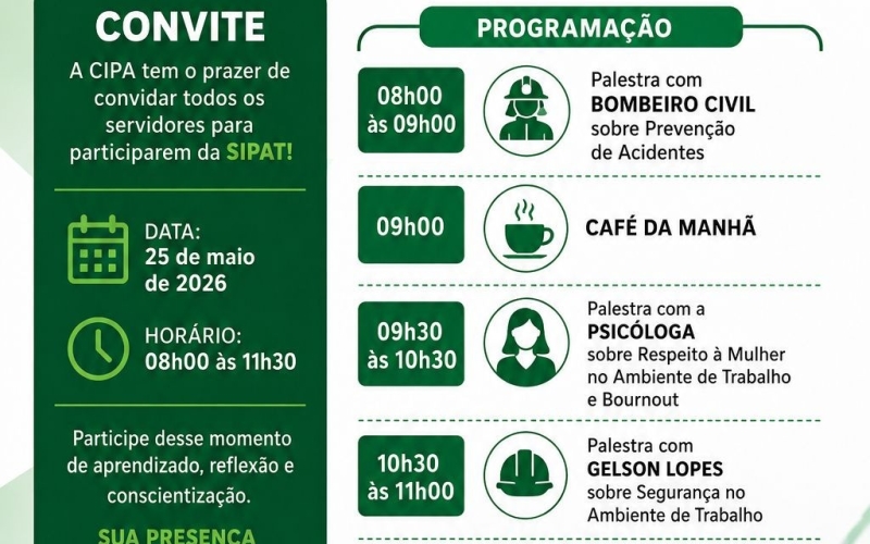 CONVITE - SIPAT - SEMANA INTERNA DE PREVENÇÃO DE ACIDENTES NO TRABALHO